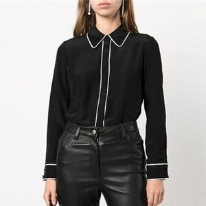 Alice + Olivia Silk Shirt Contrasting Long Sleeves Black Shirt